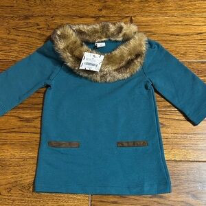 Stylish Teal Kids Top with Faux Fur Collar